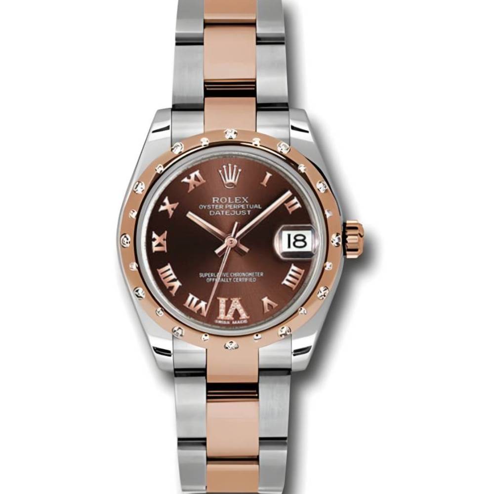 Rolex Datejust 31mm - Ref: 178341 chodro - Chocolate Roman Diamond Dial & Diamond Bezel, Two Tone Stainless Steel & 18K Rose Gold Oyster Bracelet Women's Watch