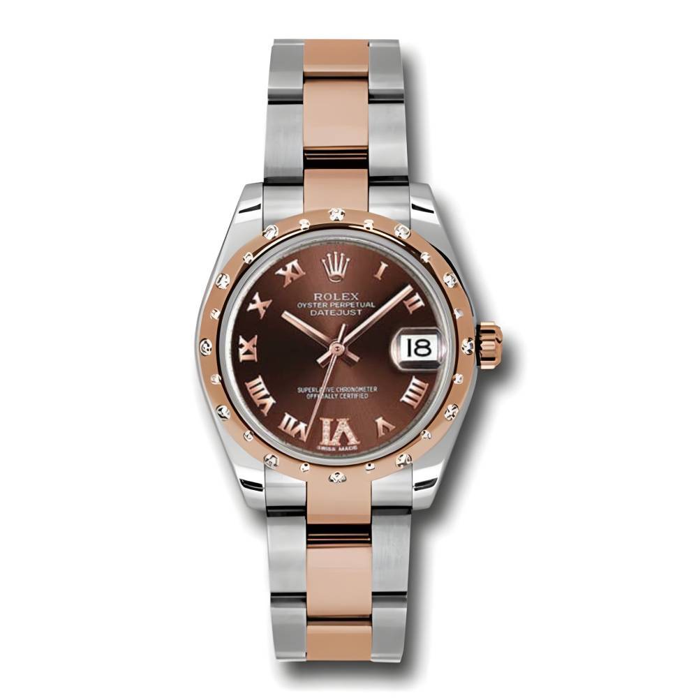 Rolex Datejust 31mm - Ref: 178341 chodro - Chocolate Roman Diamond Dial & Diamond Bezel, Two Tone Stainless Steel & 18K Rose Gold Oyster Bracelet Women's Watch