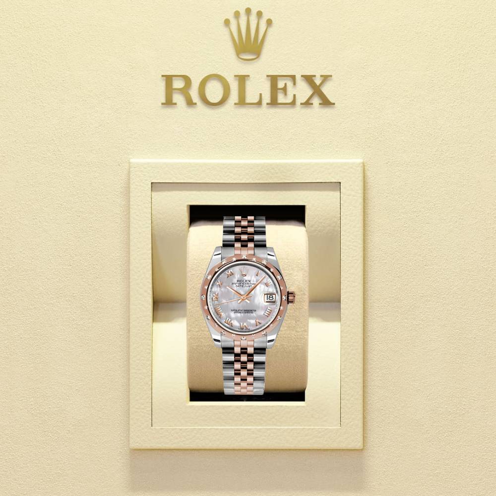 Rolex Datejust 31mm - Ref: 178341 mdrj - White Mother of Pearl Roman Diamond Dial & Diamond Bezel, Two Tone Stainless Steel & 18K Rose Gold Jubilee Bracelet Women's Watch