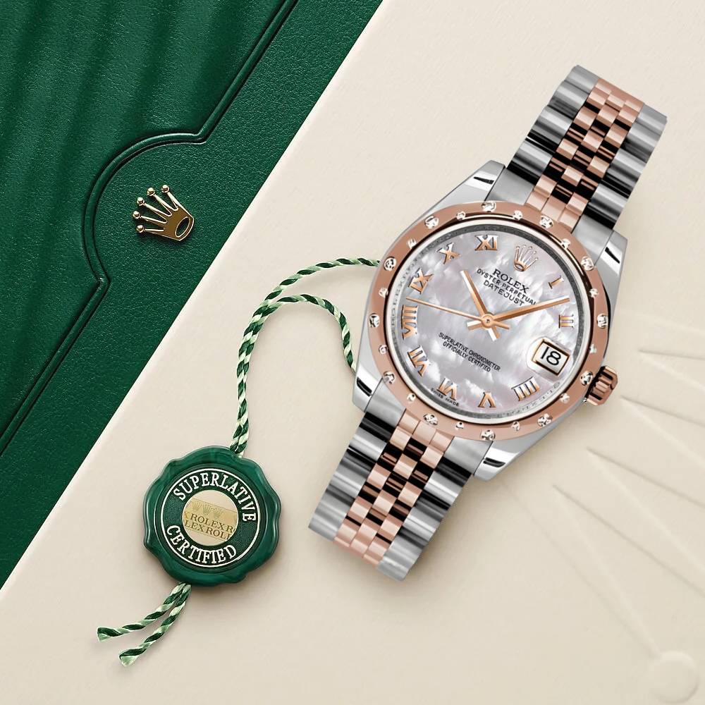 Rolex Datejust 31mm - Ref: 178341 mdrj - White Mother of Pearl Roman Diamond Dial & Diamond Bezel, Two Tone Stainless Steel & 18K Rose Gold Jubilee Bracelet Women's Watch