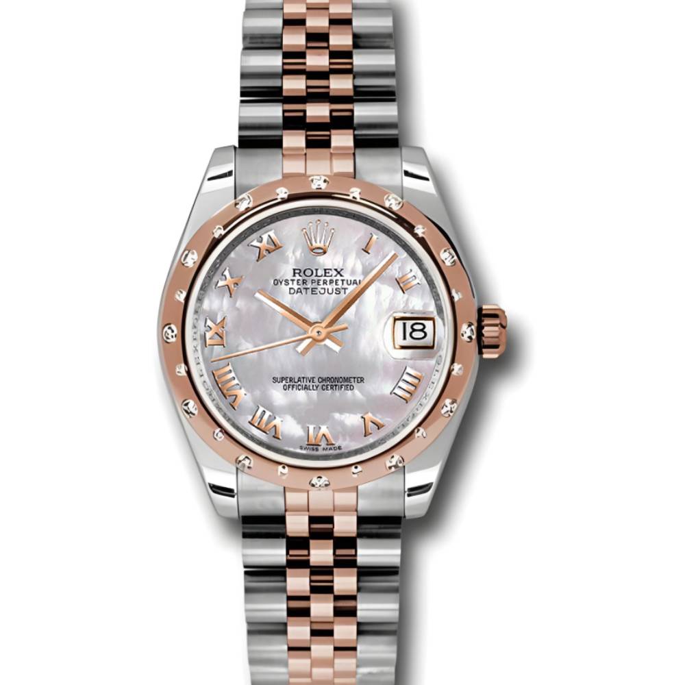 Rolex Datejust 31mm - Ref: 178341 mdrj - White Mother of Pearl Roman Diamond Dial & Diamond Bezel, Two Tone Stainless Steel & 18K Rose Gold Jubilee Bracelet Women's Watch