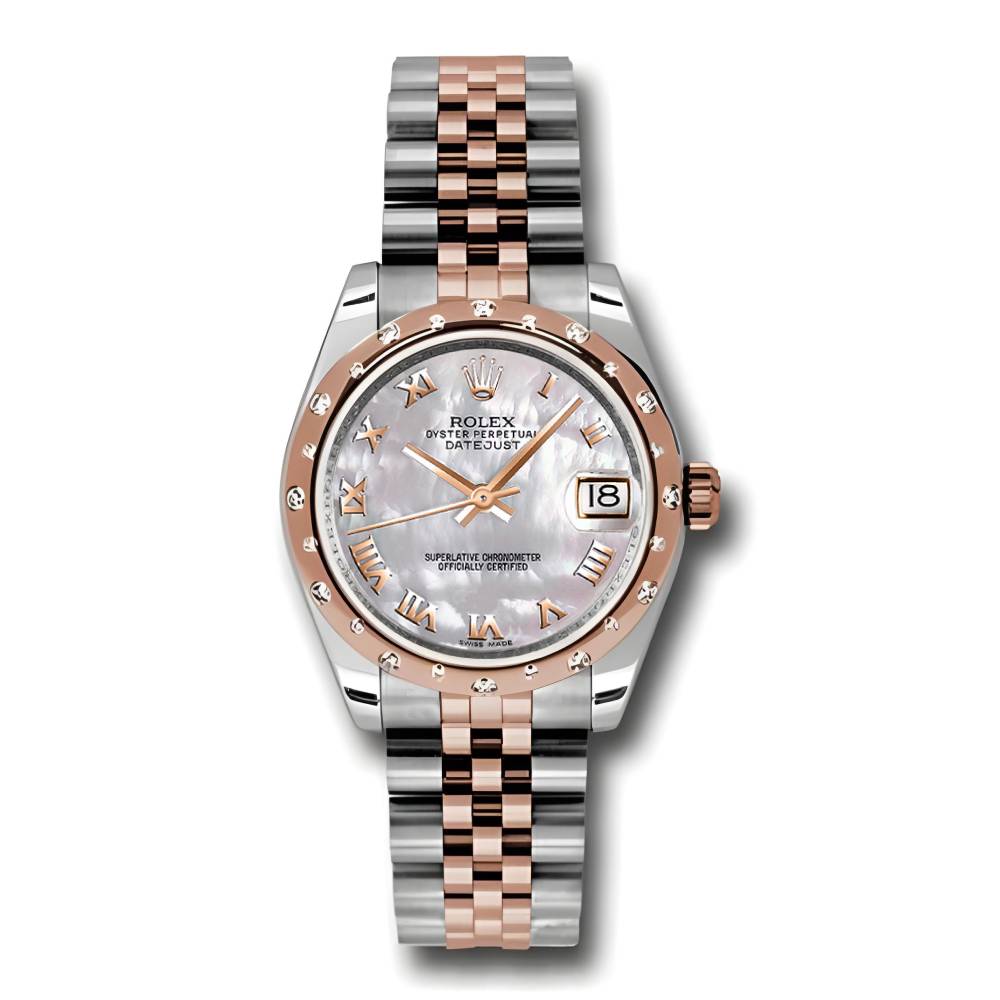 Rolex Datejust 31mm - Ref: 178341 mdrj - White Mother of Pearl Roman Diamond Dial & Diamond Bezel, Two Tone Stainless Steel & 18K Rose Gold Jubilee Bracelet Women's Watch