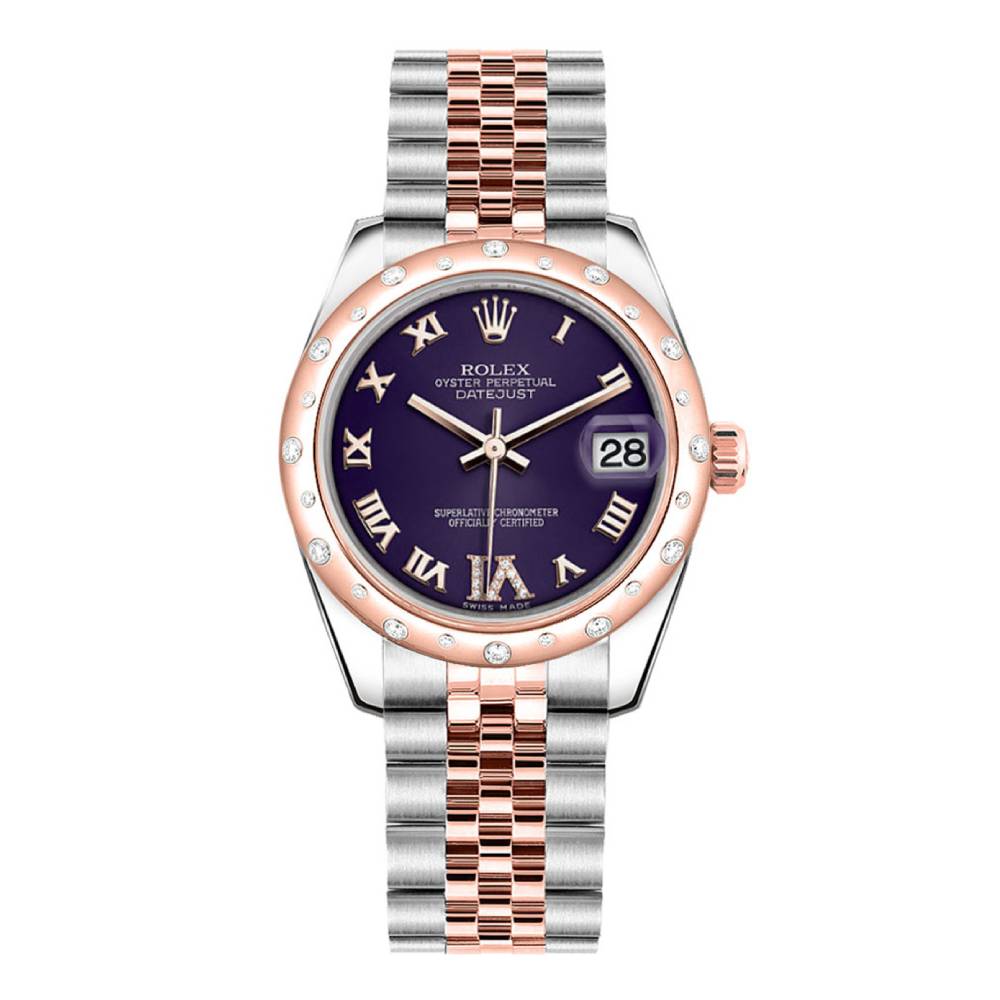 Rolex Datejust 31mm - Ref: 178341 pdrj - Purple Roman Dial & Diamond Bezel, Two Tone Stainless Steel & 18K Rose Gold Jubilee Bracelet Women's Watch