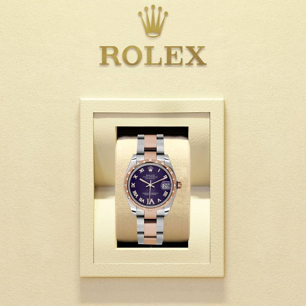Rolex Datejust 31mm - Ref: 178341 pdro - Purple Roman Diamond Dial & Diamond Bezel, Two Tone Stainless Steel & 18K Rose Gold Oyster Bracelet Women's Watch
