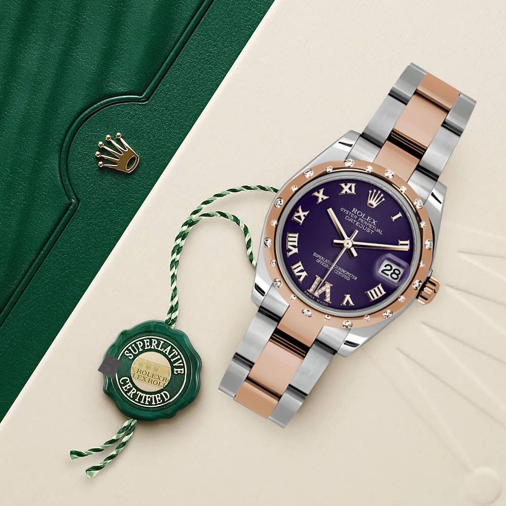 Rolex Datejust 31mm - Ref: 178341 pdro - Purple Roman Diamond Dial & Diamond Bezel, Two Tone Stainless Steel & 18K Rose Gold Oyster Bracelet Women's Watch