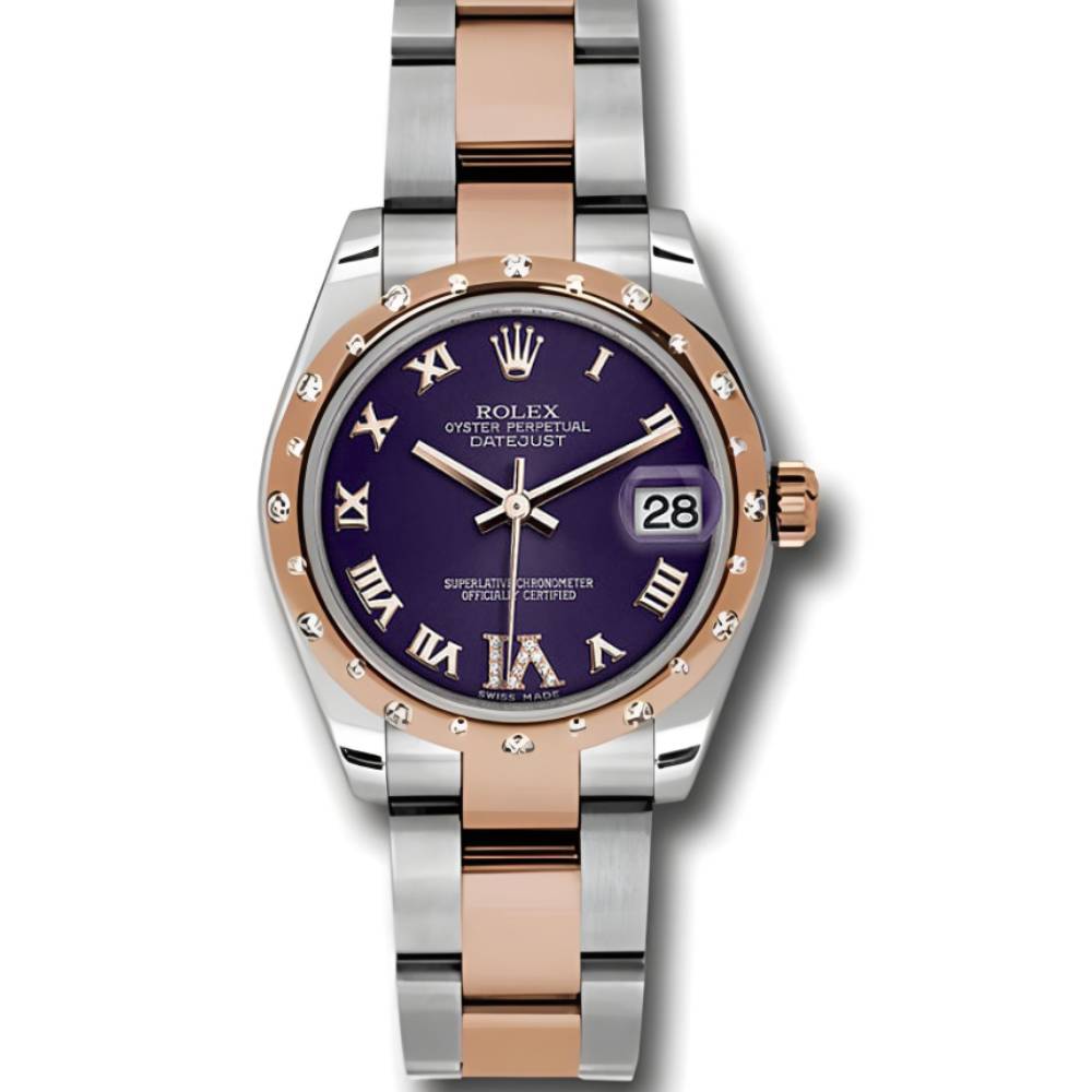 Rolex Datejust 31mm - Ref: 178341 pdro - Purple Roman Diamond Dial & Diamond Bezel, Two Tone Stainless Steel & 18K Rose Gold Oyster Bracelet Women's Watch