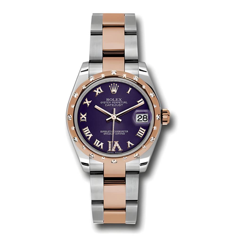 Rolex Datejust 31mm - Ref: 178341 pdro - Purple Roman Diamond Dial & Diamond Bezel, Two Tone Stainless Steel & 18K Rose Gold Oyster Bracelet Women's Watch