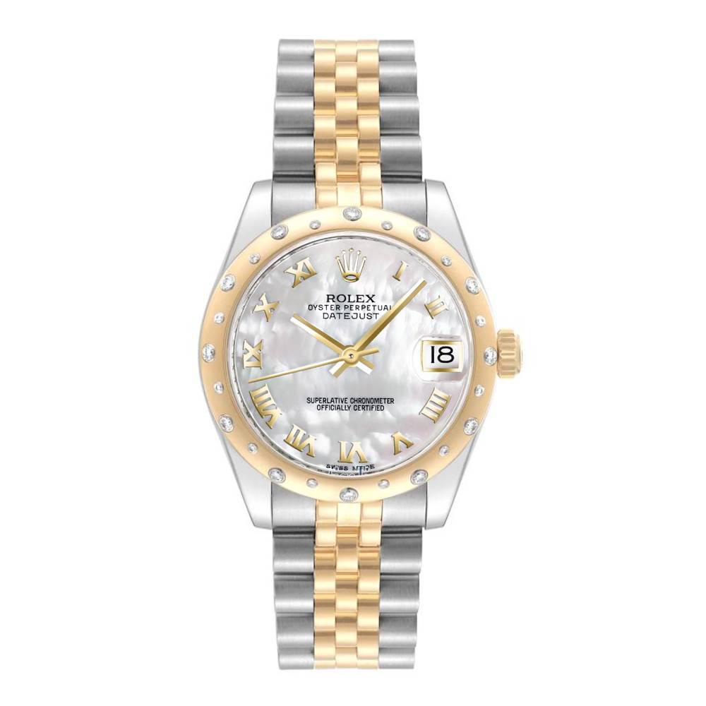 Rolex Datejust 31mm - Ref: 178343 mrj - White Mother of Pearl Roman Dial & Diamond Bezel, Two Tone Stainless Steel & 18K Yellow Gold Jubilee Bracelet Women's Watch