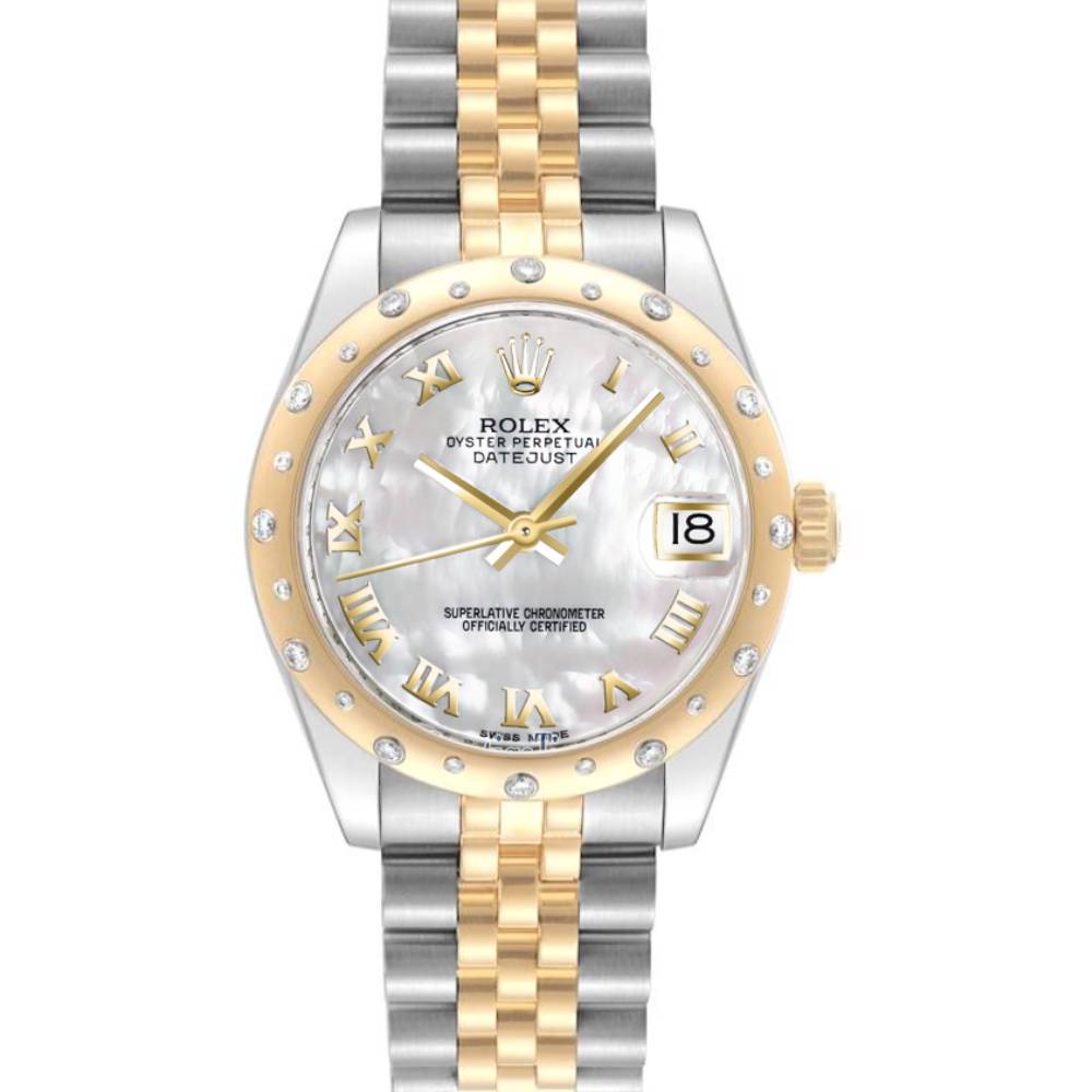 Rolex Datejust 31mm - Ref: 178343 mrj - White Mother of Pearl Roman Dial & Diamond Bezel, Two Tone Stainless Steel & 18K Yellow Gold Jubilee Bracelet Women's Watch