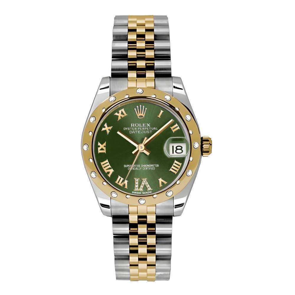 Rolex Datejust 31mm - Ref: 178343 ogdrj - Green Roman Dial & Diamond Bezel, Two Tone Stainless Steel & 18K Yellow Gold Jubilee Bracelet Women's Watch