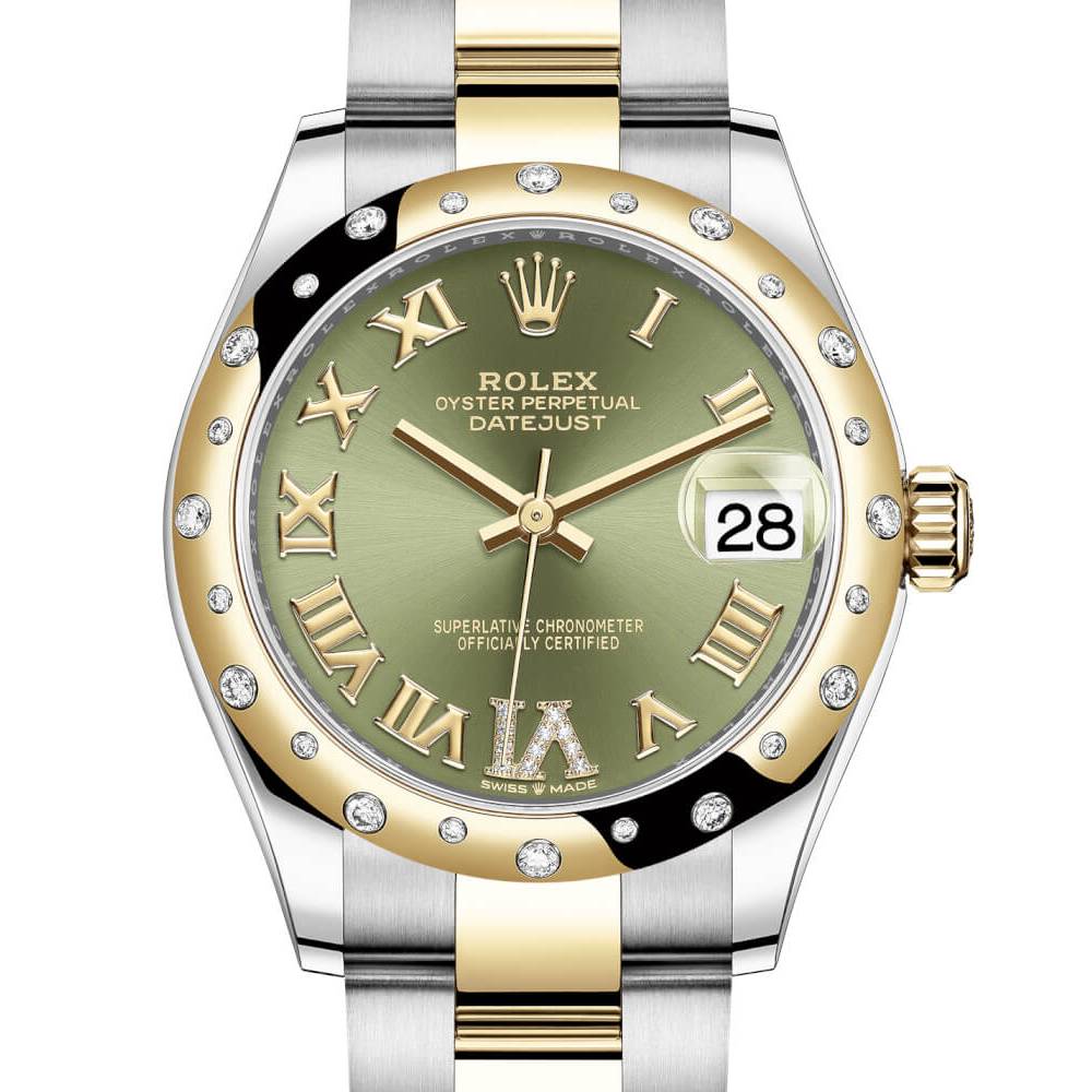 Rolex Datejust 31mm - Ref: 178343 ogdro - Green Roman Diamond Dial & Diamond Bezel, Two Tone Stainless Steel & 18K Yellow Gold Oyster Bracelet Women's Watch