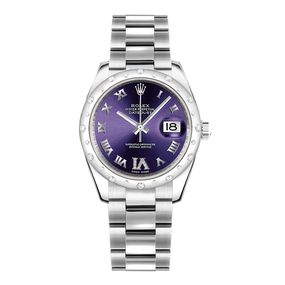 Rolex Datejust 31mm - Ref: 178344-0016 - Purple Dial & Diamond Bezel, Stainless Steel Oyster Bracelet Women's Watch