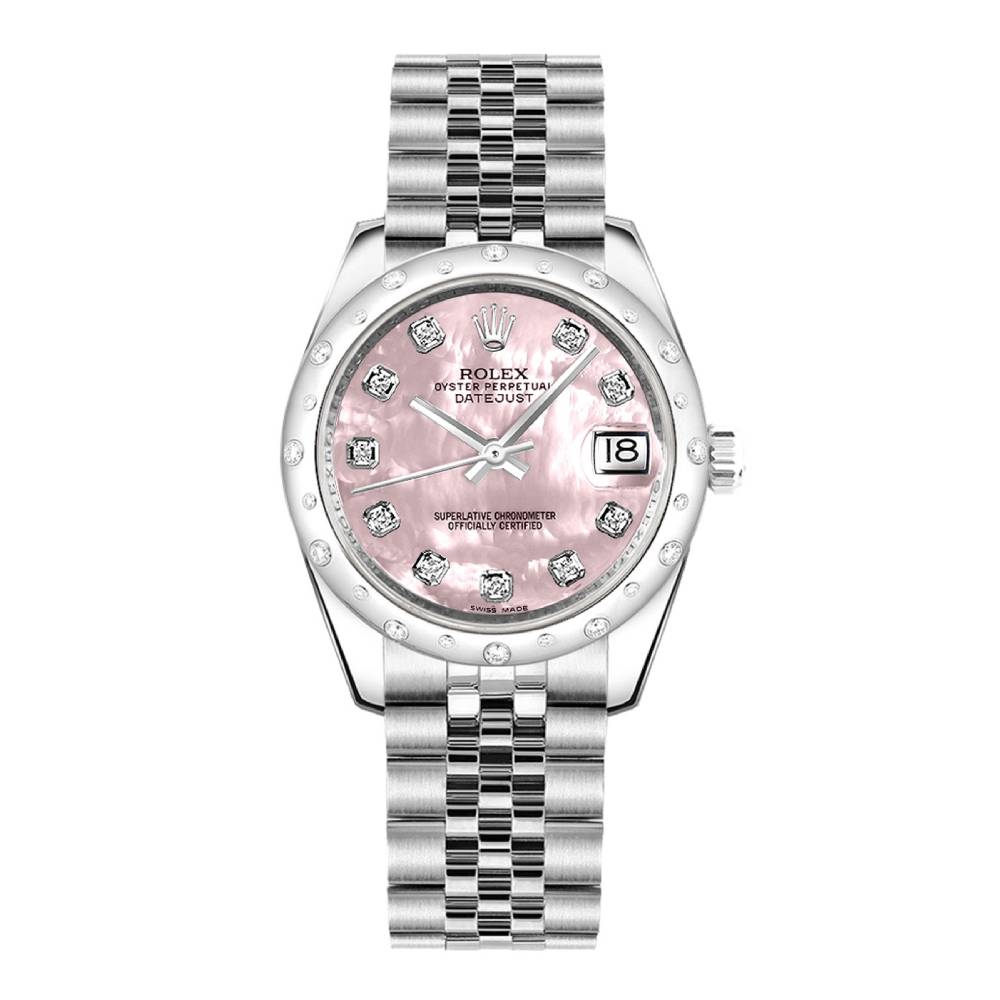 Rolex Datejust 31mm - Ref: 178344-0018 - Pink Mother of Pearl Dial & Diamond Bezel, Stainless Steel Jubilee Bracelet Women's Watch