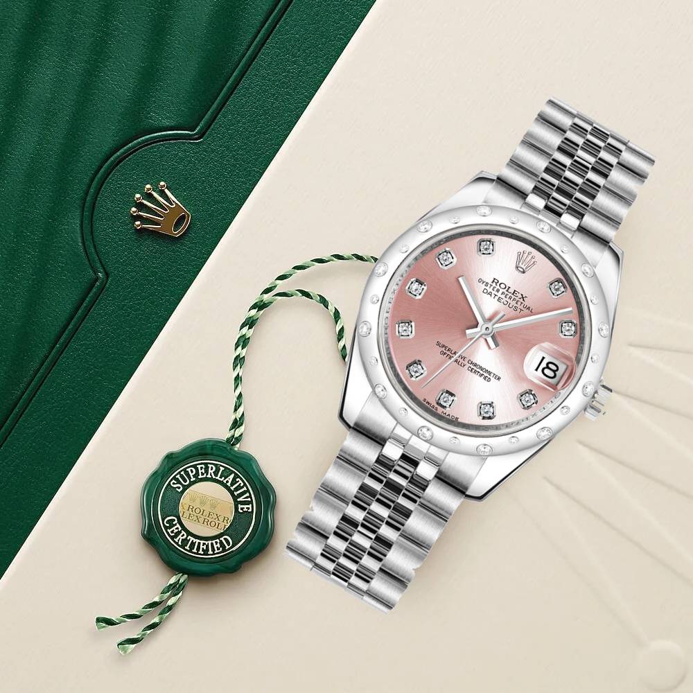 Rolex Datejust 31mm - Ref: 178344-0023 - Pink Mother of Pearl Diamond Dial & Diamond Bezel, Stainless Steel Jubilee Bracelet Women's Watch