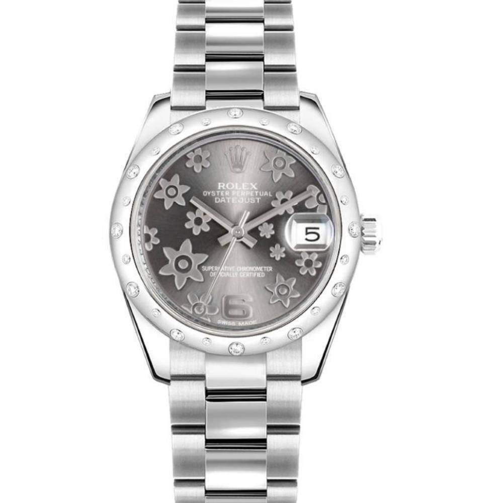 Rolex Datejust 31mm - Ref: 178344-0025 - Rhodium Grey Dial & Diamond Bezel, Stainless Steel Oyster Bracelet Women's Watch