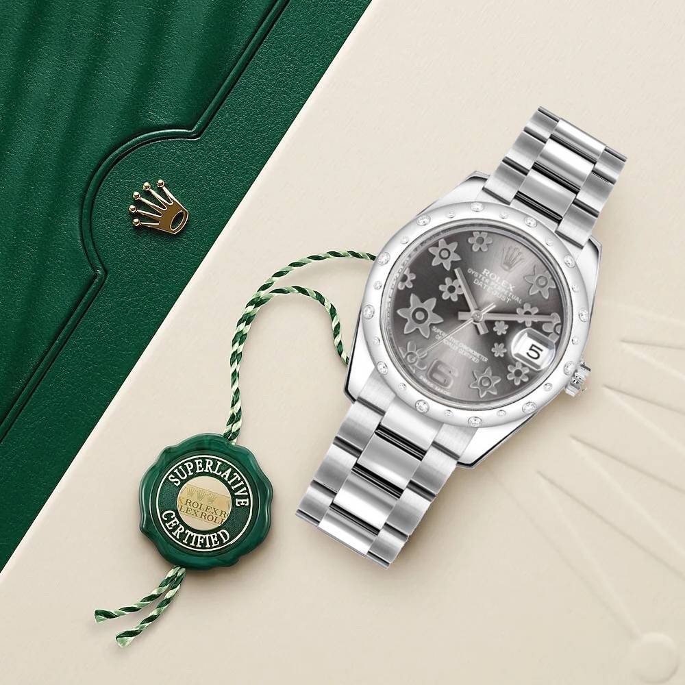Rolex Datejust 31mm - Ref: 178344-0025 - Rhodium Grey Dial & Diamond Bezel, Stainless Steel Oyster Bracelet Women's Watch