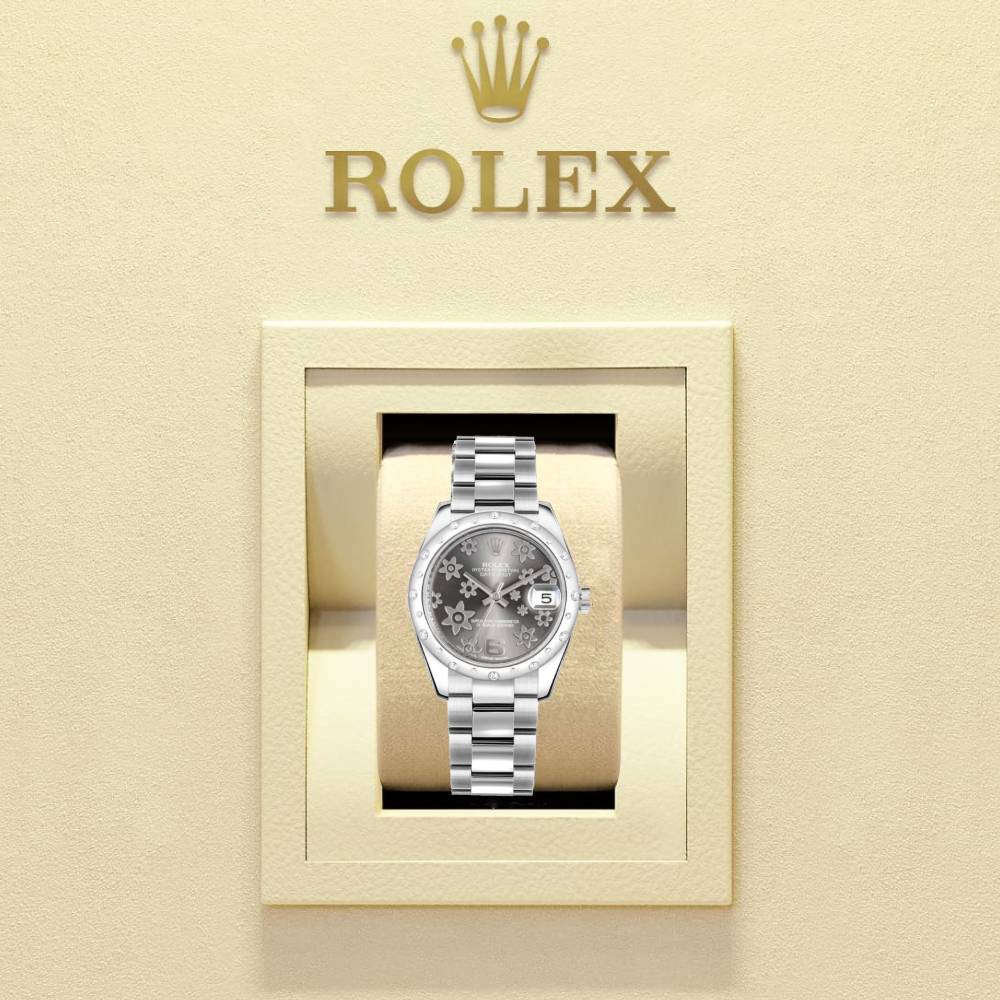 Rolex Datejust 31mm - Ref: 178344-0025 - Rhodium Grey Dial & Diamond Bezel, Stainless Steel Oyster Bracelet Women's Watch