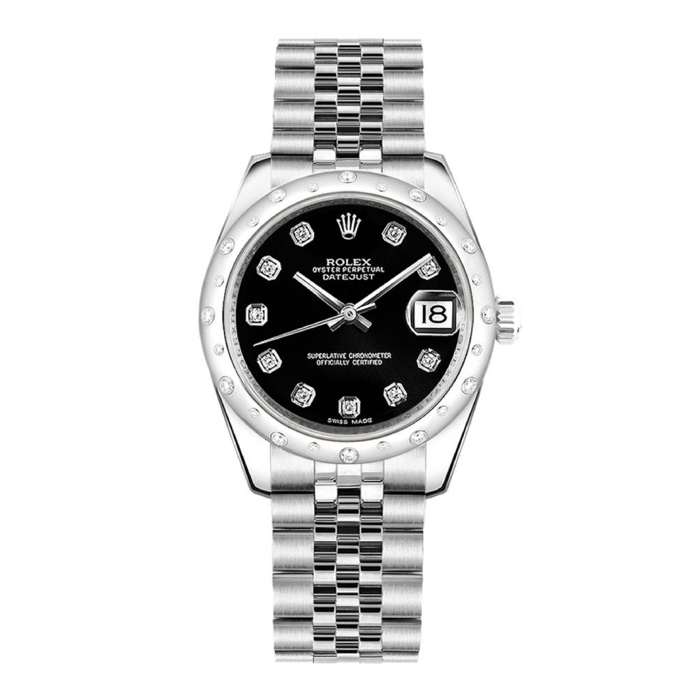 Rolex Datejust 31mm - Ref: 178344-0062 - Black Diamond Dial, Stainless Steel Jubilee Bracelet Women's Watch