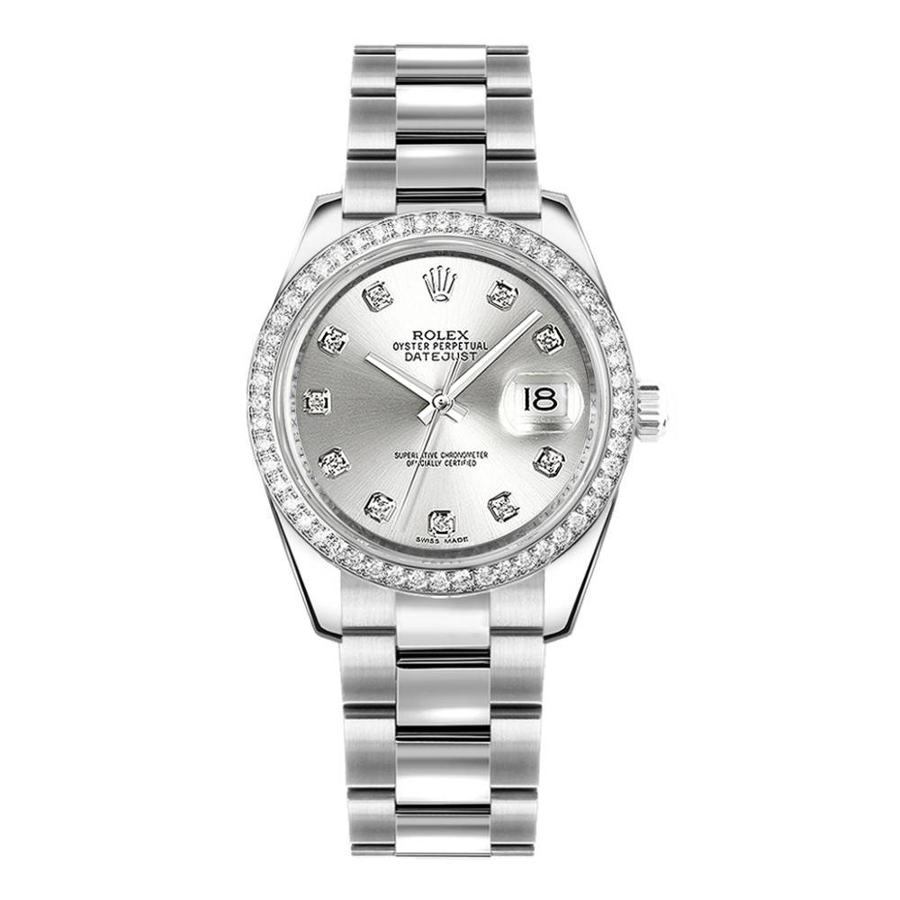 Rolex Datejust 31mm - Ref: 178384-0017 - Silver Dial & Diamond Bezel, Stainless Steel Oyster Bracelet Women's Watch