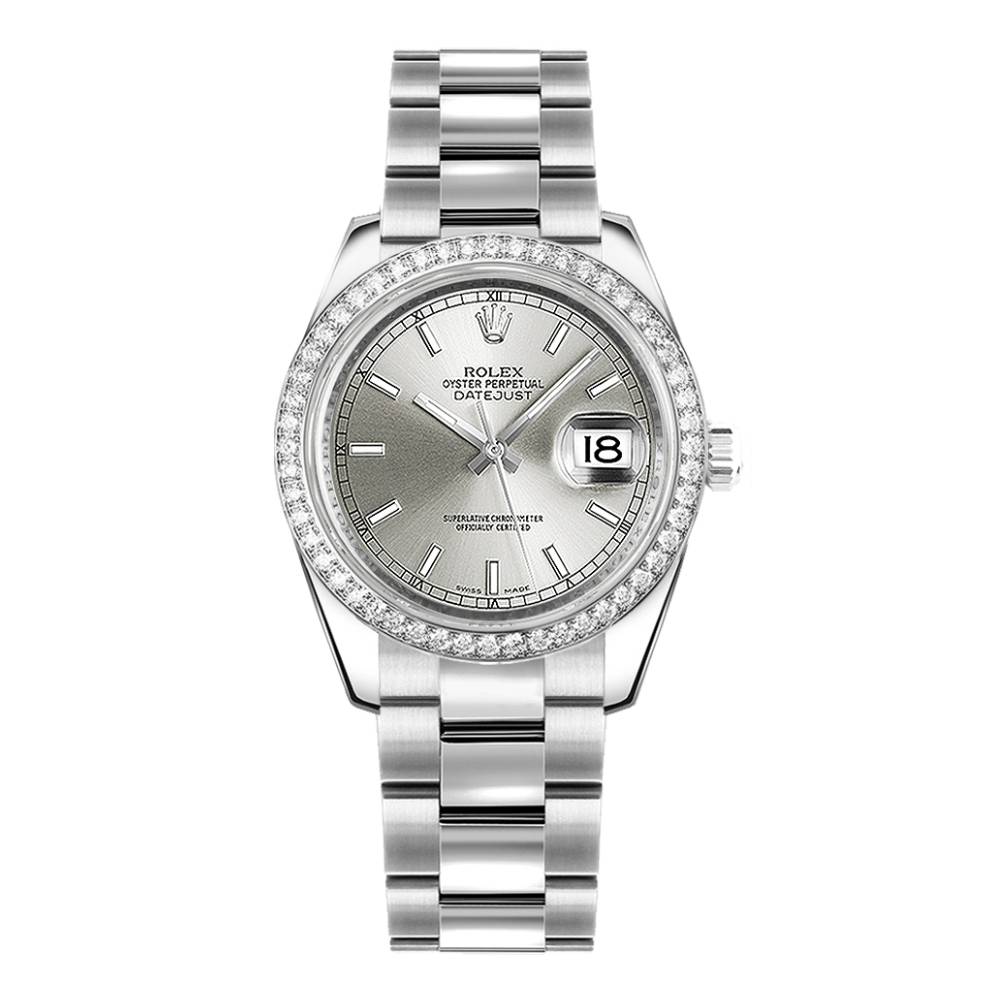 Rolex Datejust 31mm - Ref: 178384-0043 - Silver Dial & Diamond Bezel, Stainless Steel Oyster Bracelet Women's Watch