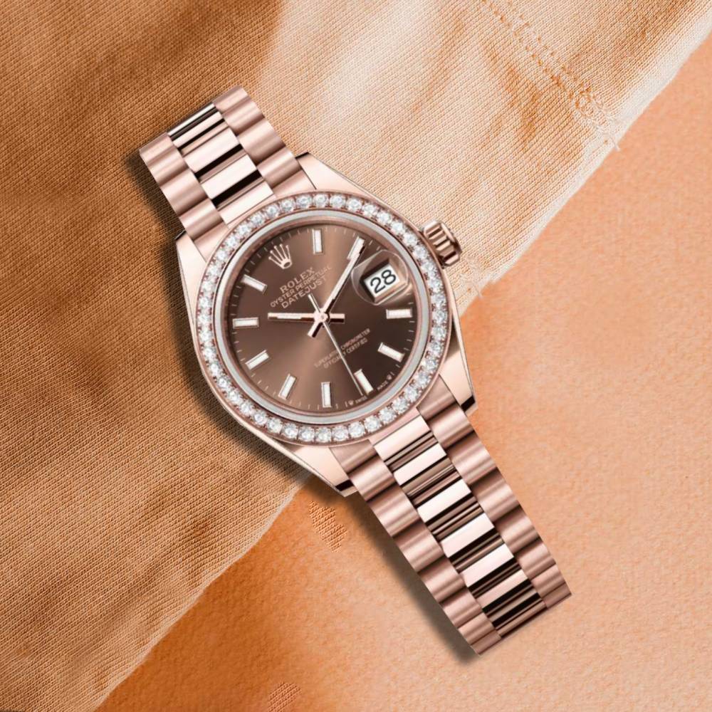 Rolex Lady Datejust 28mm - Ref: 279135rbr-0005 - Chocolate Dial, 18K Rose Gold President Bracelet Women's Watch