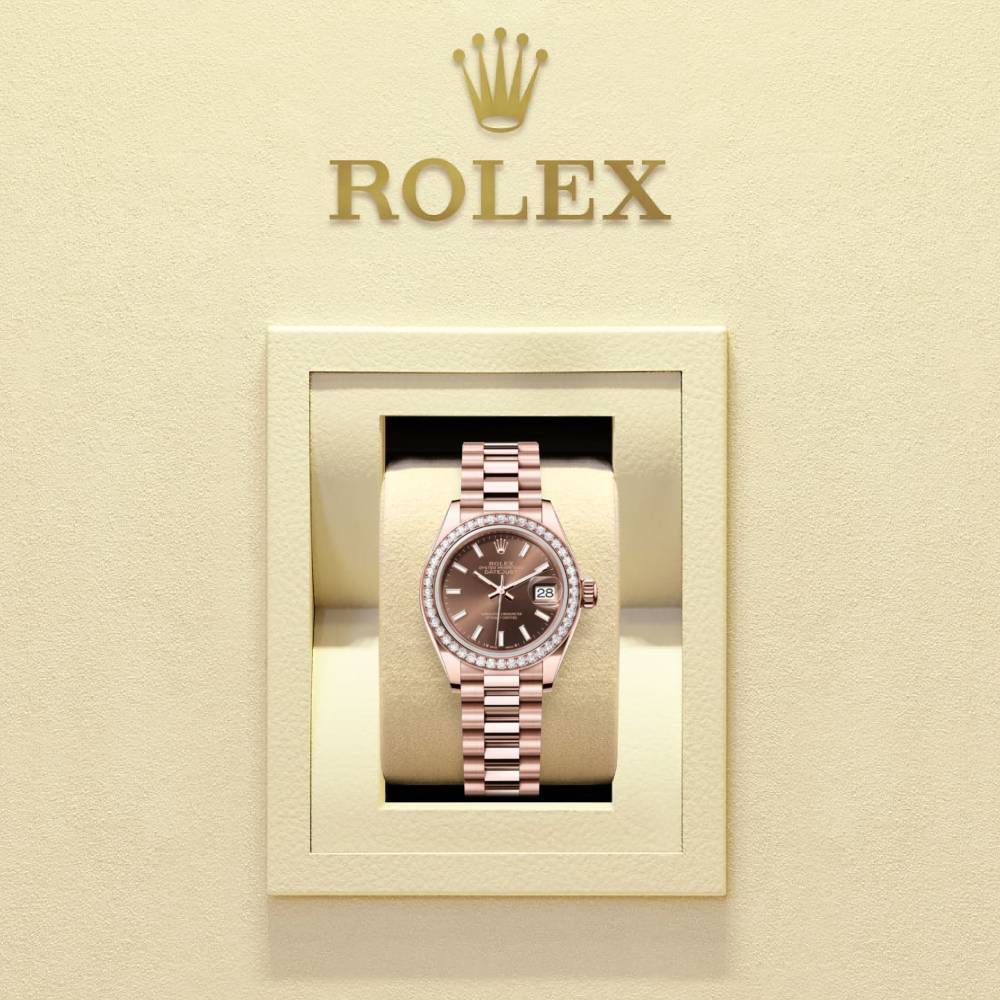 Rolex Lady Datejust 28mm - Ref: 279135rbr-0005 - Chocolate Dial, 18K Rose Gold President Bracelet Women's Watch