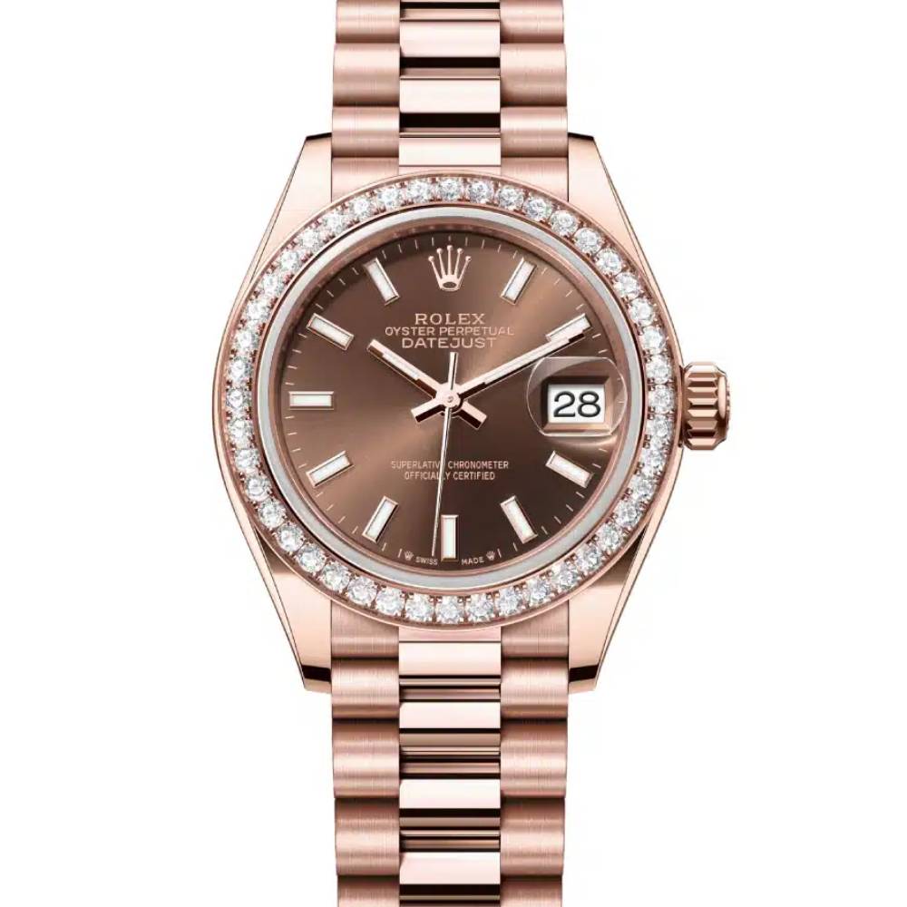 Rolex Lady Datejust 28mm - Ref: 279135rbr-0005 - Chocolate Dial, 18K Rose Gold President Bracelet Women's Watch