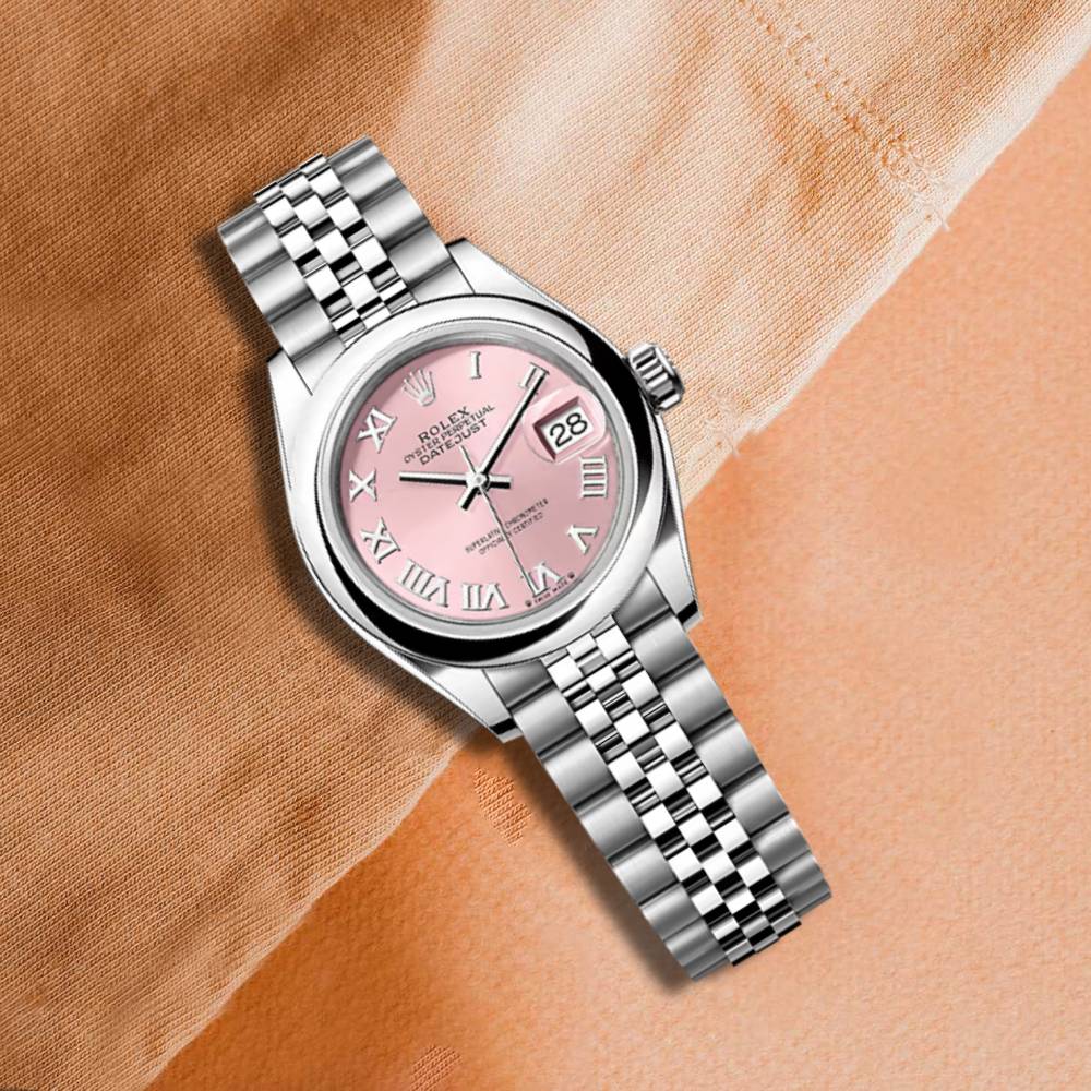 Rolex Lady-Datejust 28mm - Ref: 279160-0013 - Pink Roman Dial, Stainless Steel Jubilee Bracelet Women's Watch