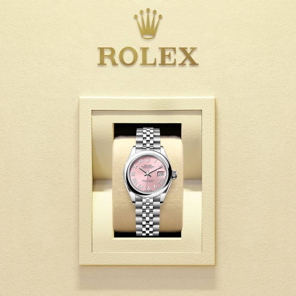 Rolex Lady-Datejust 28mm - Ref: 279160-0013 - Pink Roman Dial, Stainless Steel Jubilee Bracelet Women's Watch