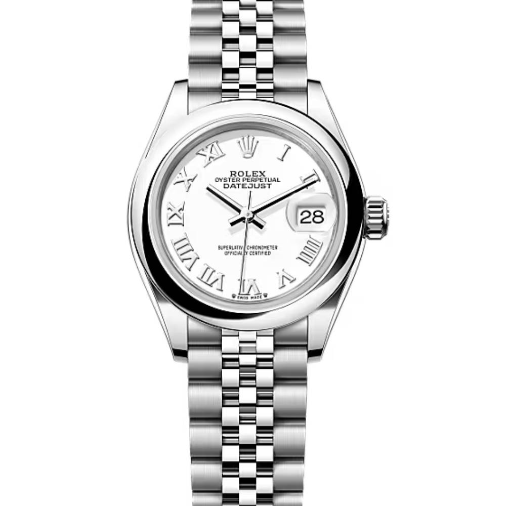 Rolex Lady-Datejust 28mm - Ref: 279160-0015 - White Roman Dial, Stainless Steel Jubilee Bracelet Women's Watch