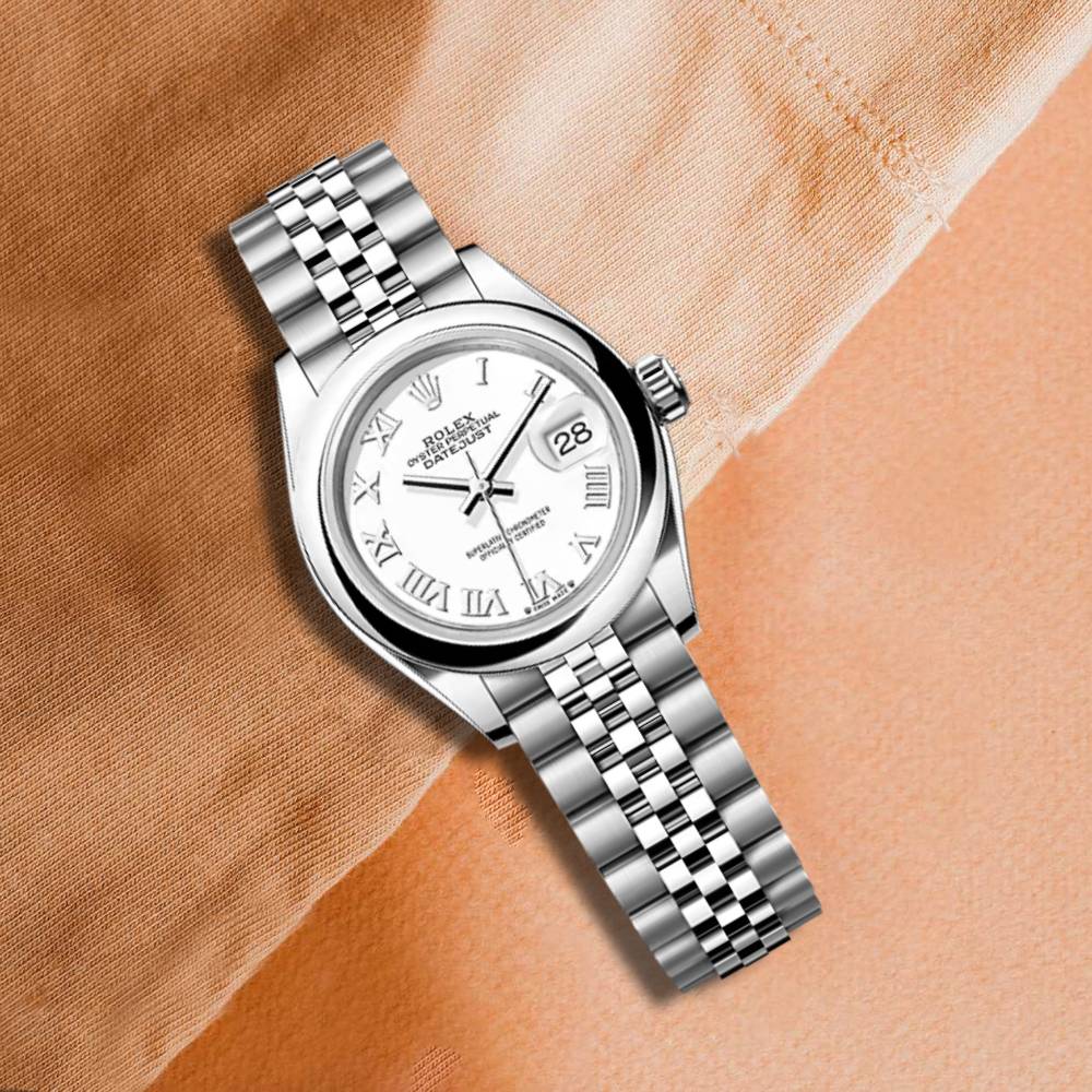 Rolex Lady-Datejust 28mm - Ref: 279160-0015 - White Roman Dial, Stainless Steel Jubilee Bracelet Women's Watch