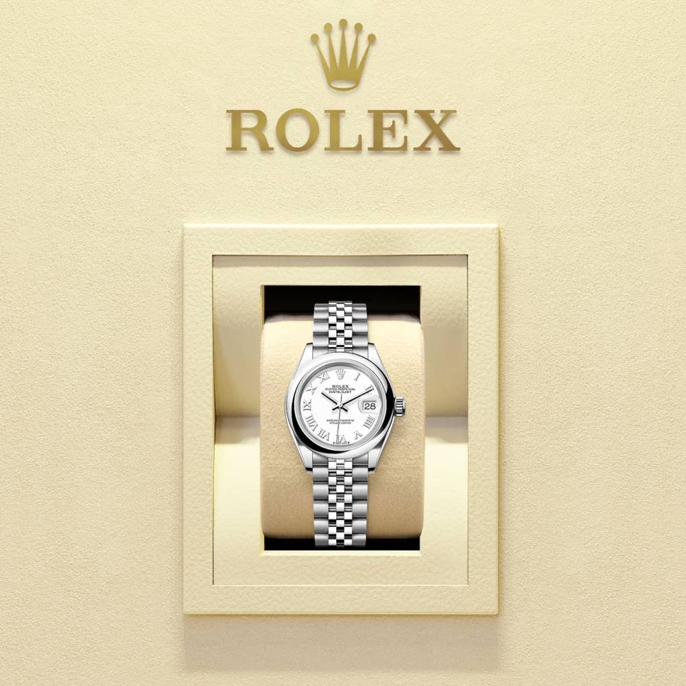 Rolex Lady-Datejust 28mm - Ref: 279160-0015 - White Roman Dial, Stainless Steel Jubilee Bracelet Women's Watch