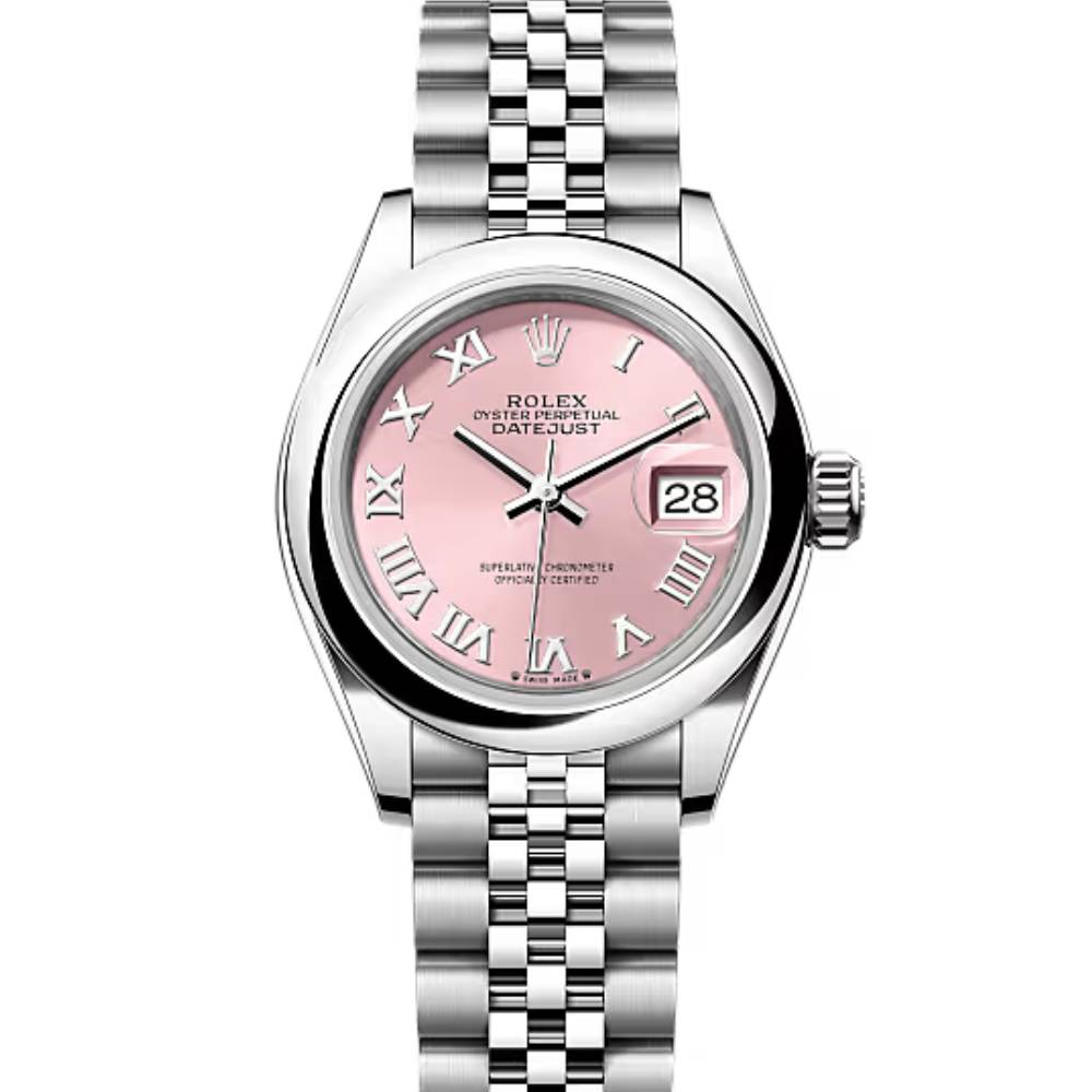 Rolex Lady-Datejust 28mm - Ref: 279160-0013 - Pink Roman Dial, Stainless Steel Jubilee Bracelet Women's Watch