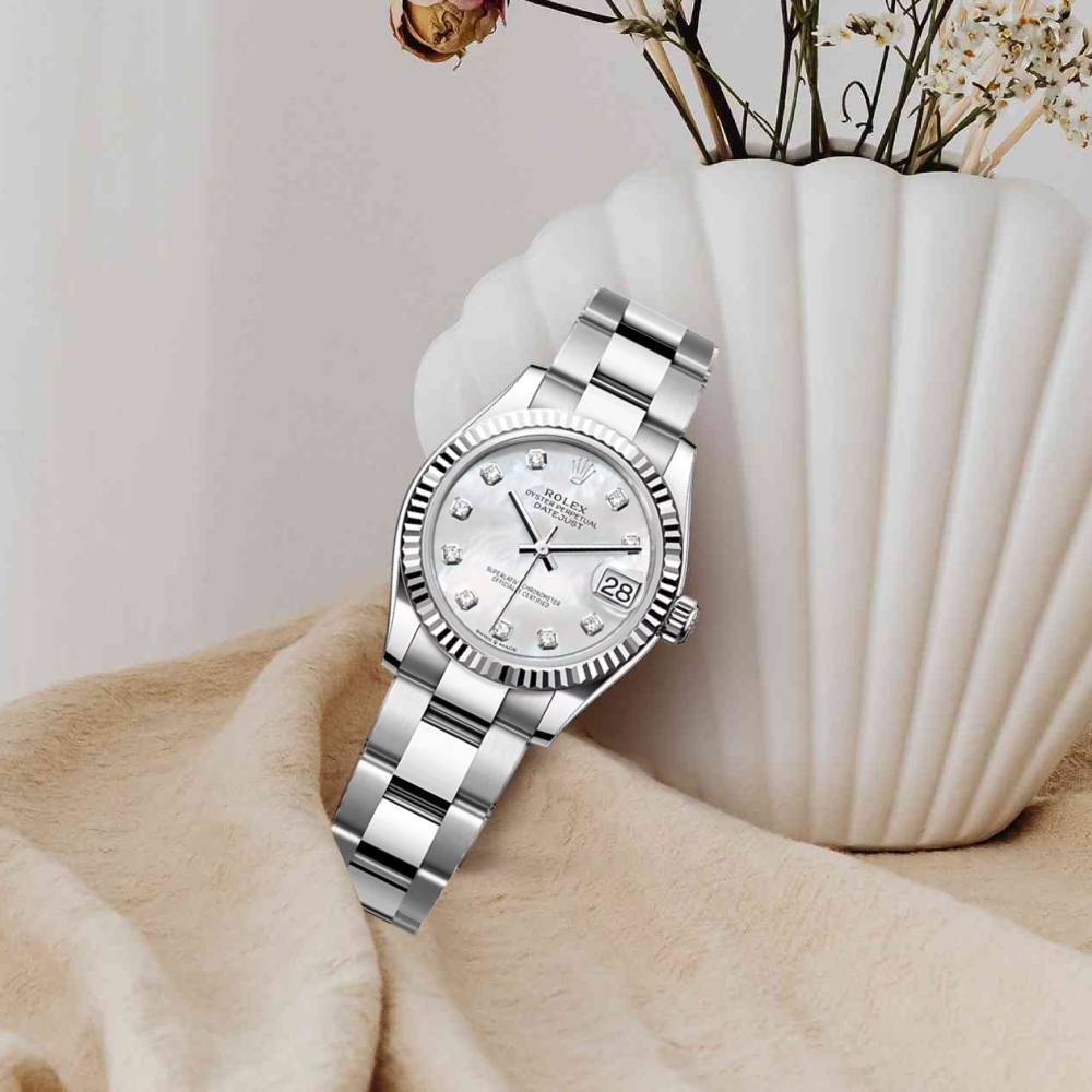 Rolex Datejust 31mm - Ref: 278274-0005 - White Mother of Pearl Diamond Dial, Stainless Steel Oyster Bracelet Women's Watch