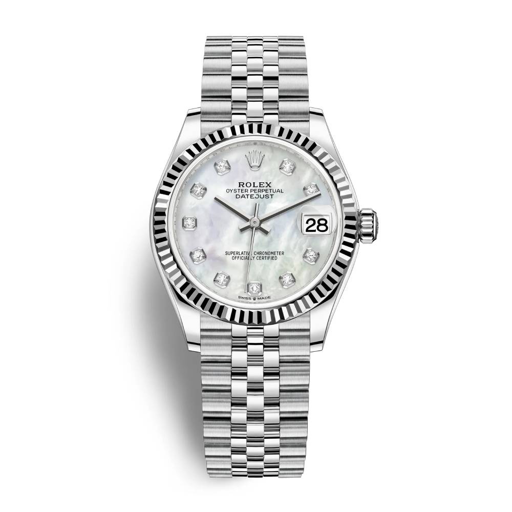 Rolex Datejust 31mm - Ref: 278274-0006 - White Mother of Pearl Diamond Dial, Stainless Steel Jubilee Bracelet Women's Watch