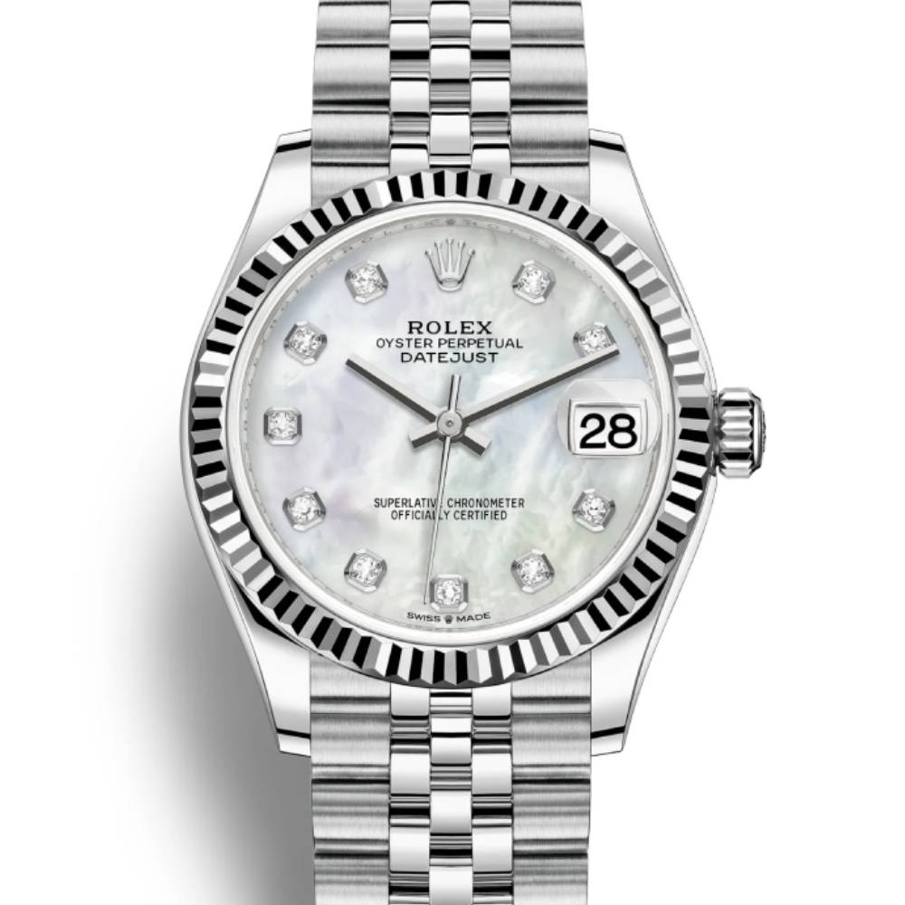 Rolex Datejust 31mm - Ref: 278274-0006 - White Mother of Pearl Diamond Dial, Stainless Steel Jubilee Bracelet Women's Watch