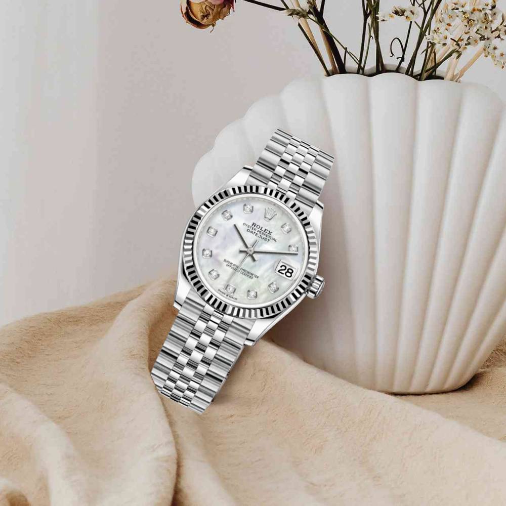 Rolex Datejust 31mm - Ref: 278274-0006 - White Mother of Pearl Diamond Dial, Stainless Steel Jubilee Bracelet Women's Watch