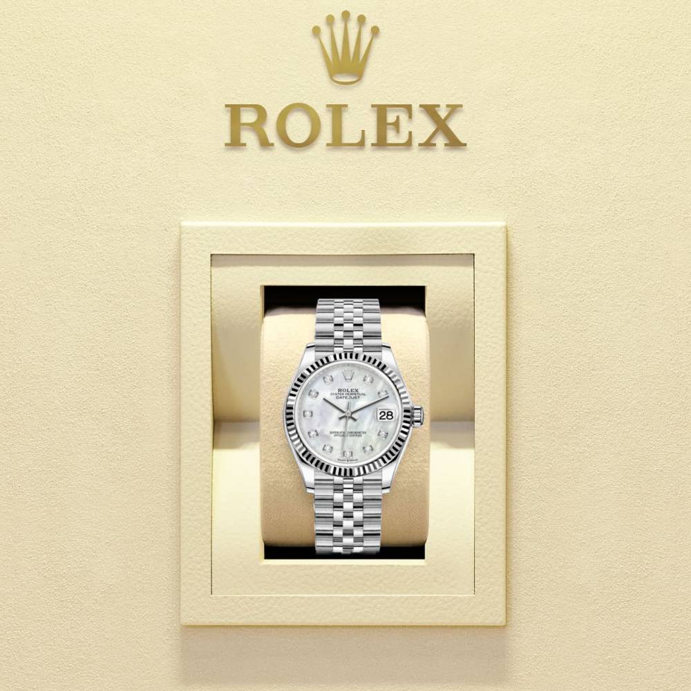 Rolex Datejust 31mm - Ref: 278274-0006 - White Mother of Pearl Diamond Dial, Stainless Steel Jubilee Bracelet Women's Watch