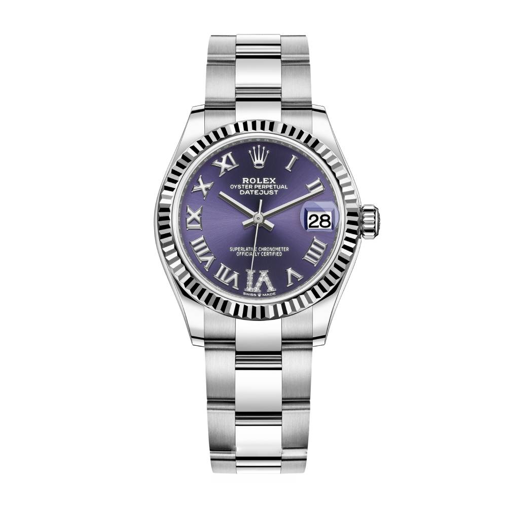 Rolex Datejust 31mm - Ref: 278274-0025 - Aubergine Purple Roman Diamond Dial, Stainless Steel Oyster Bracelet Women's Watch