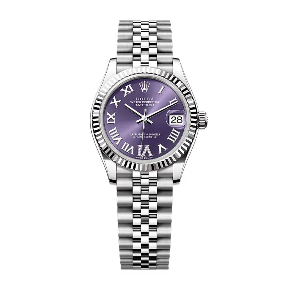 Rolex Datejust 31mm - Ref: 278274-0026 - Aubergine Purple Roman Diamond Dial, Stainless Steel Jubilee Bracelet Women's Watch