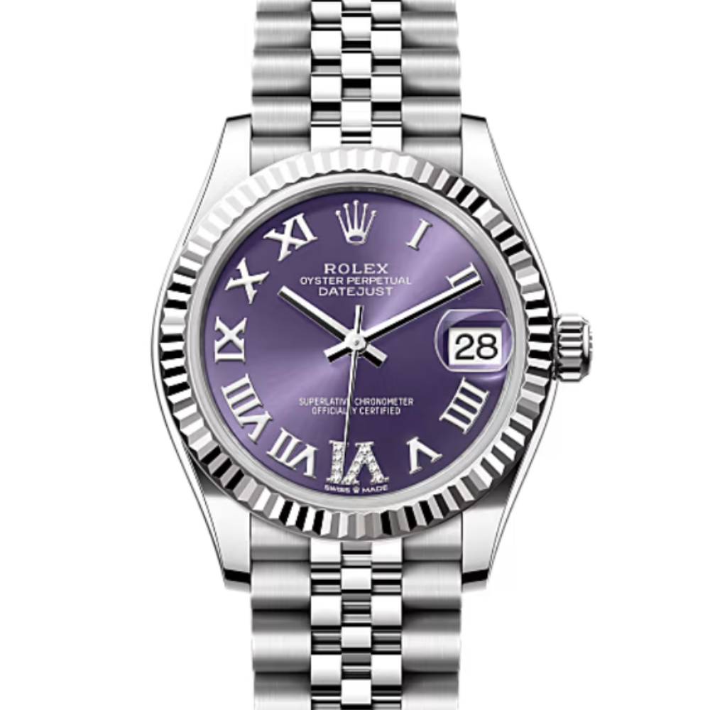 Rolex Datejust 31mm - Ref: 278274-0026 - Aubergine Purple Roman Diamond Dial, Stainless Steel Jubilee Bracelet Women's Watch