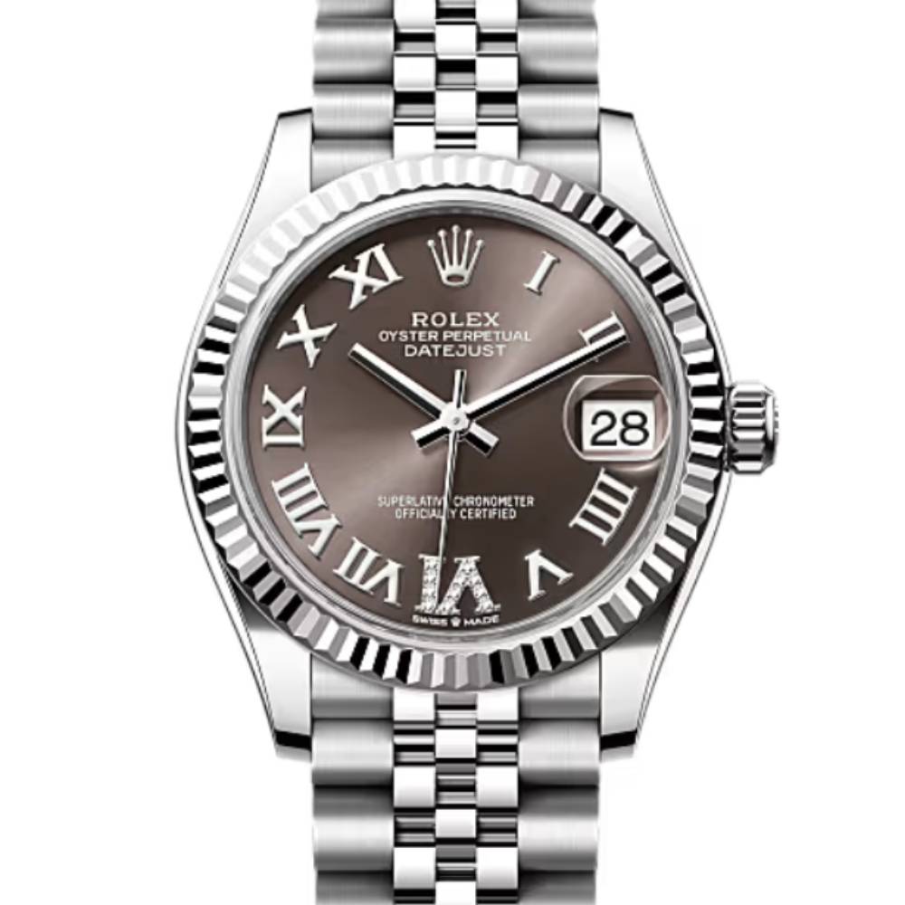 Rolex Datejust 31mm - Ref: 278274-0028 - Dark Grey Roman Diamond Dial, Stainless Steel Jubilee Bracelet Women's Watch