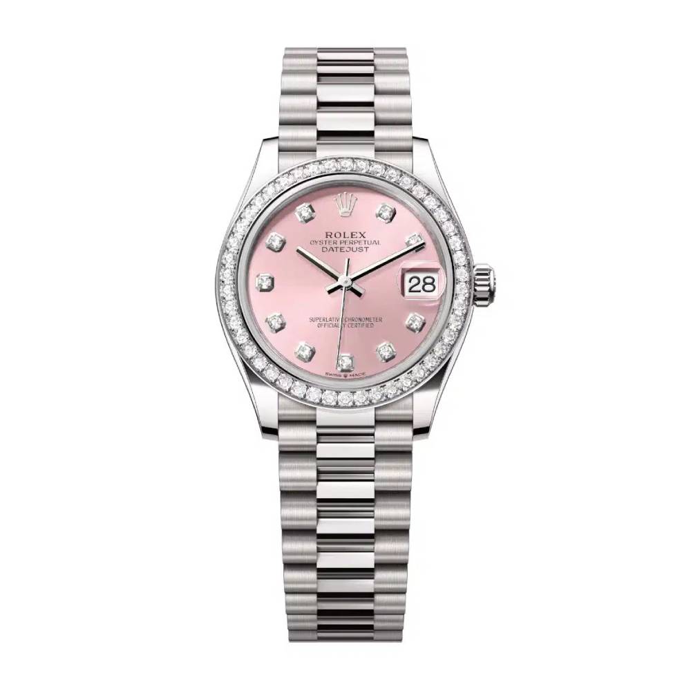 Rolex Datejust 31mm - Ref: 278289rbr-0022 - Pink Diamond Dial & Diamond Bezel, 18K White Gold President Bracelet Women's Watch