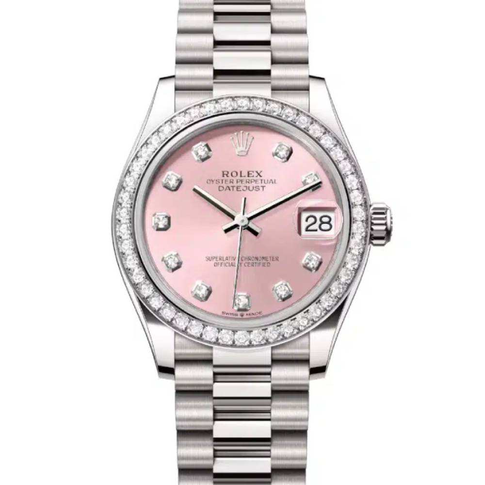 Rolex Datejust 31mm - Ref: 278289rbr-0022 - Pink Diamond Dial & Diamond Bezel, 18K White Gold President Bracelet Women's Watch