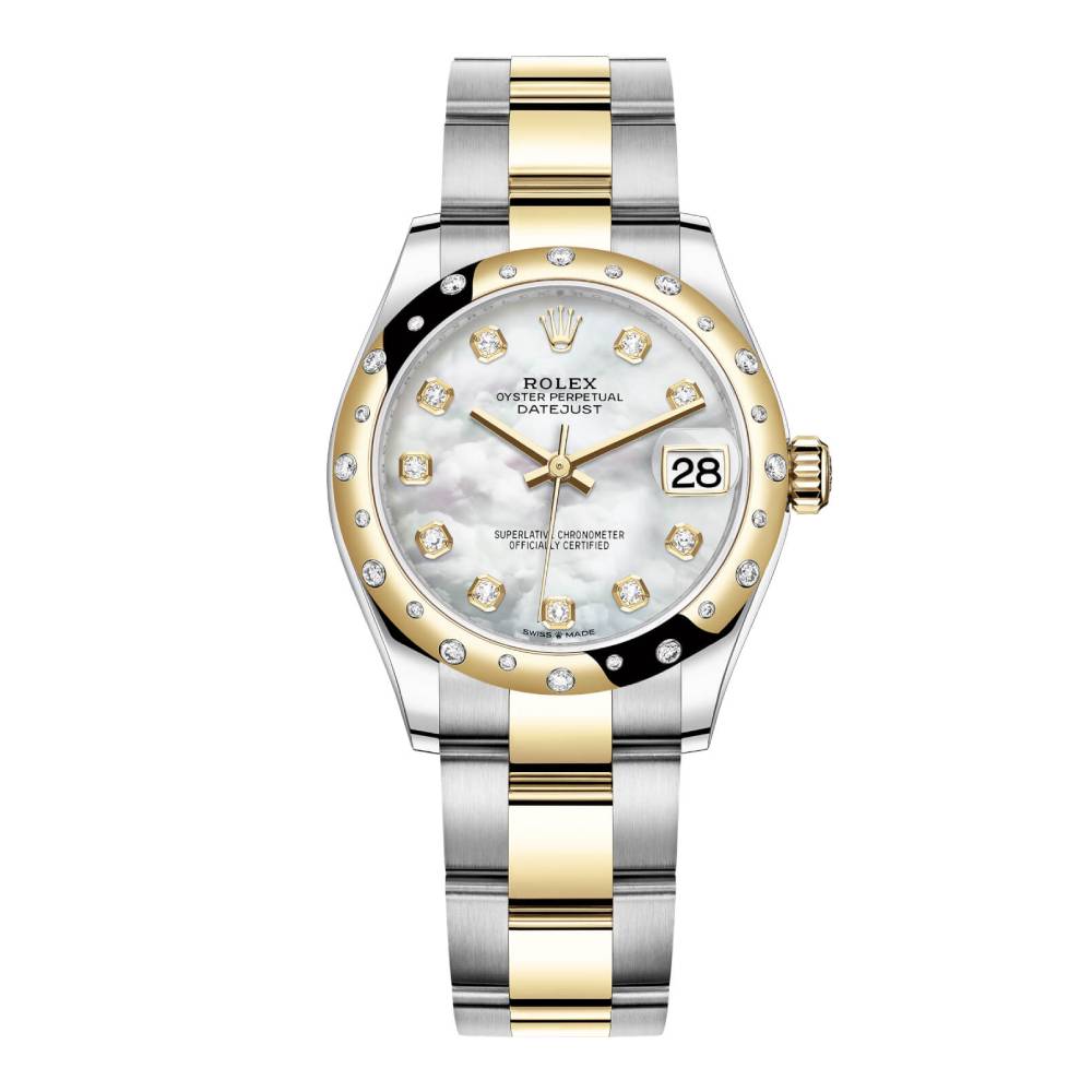 Rolex Datejust 31mm - Ref: 278343rbr-0027 - White Mother of Pearl Diamond Dial & Diamond Bezel, Two Tone Stainless Steel & 18K Yellow Gold Oyster Bracelet Women's Watch