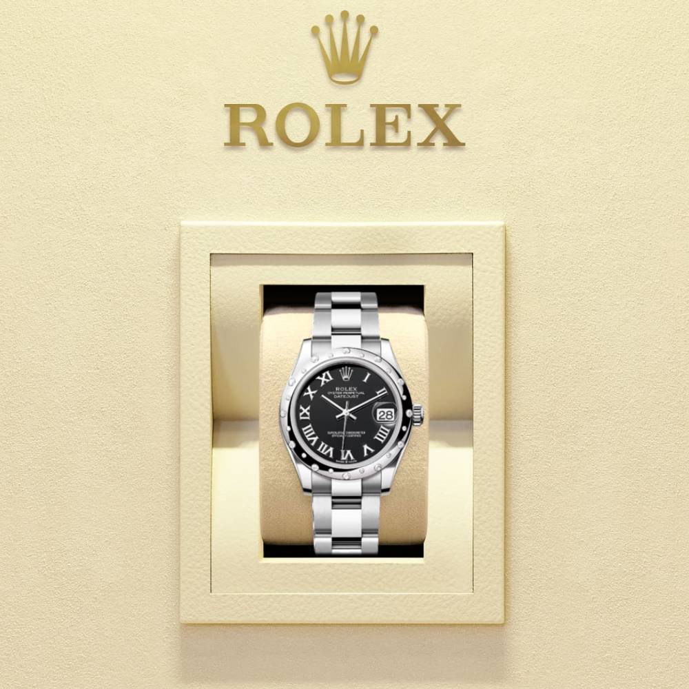 Rolex Datejust 31mm - Ref: 278344rbr-0001 - Black Roman Dial & Diamond Bezel, Stainless Steel Oyster Bracelet Women's Watch