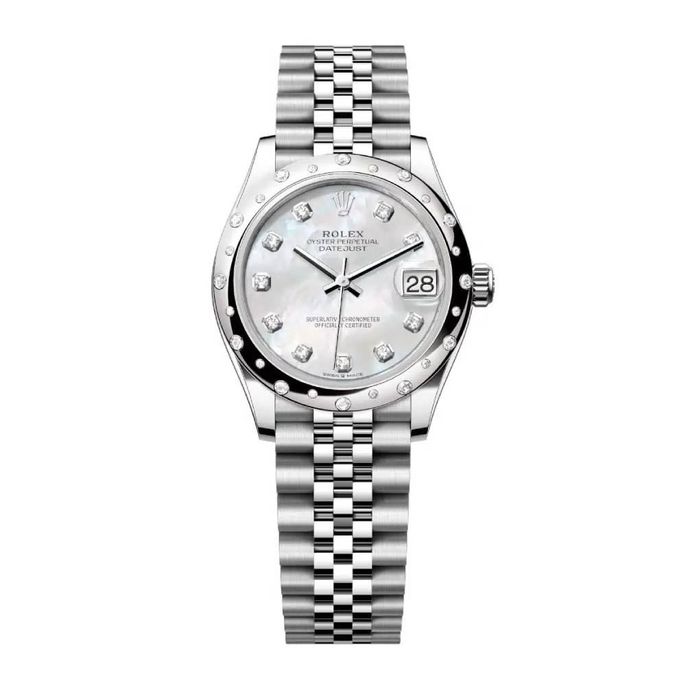 Rolex Datejust 31mm - Ref: 278344rbr-0006 - White Mother of Pearl Diamond Dial & Diamond Bezel, Stainless Steel Jubilee Bracelet Women's Watch