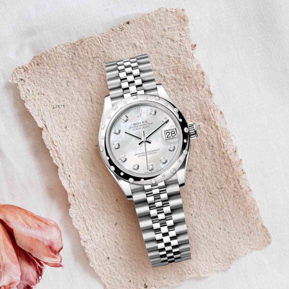 Rolex Datejust 31mm - Ref: 278344rbr-0006 - White Mother of Pearl Diamond Dial & Diamond Bezel, Stainless Steel Jubilee Bracelet Women's Watch