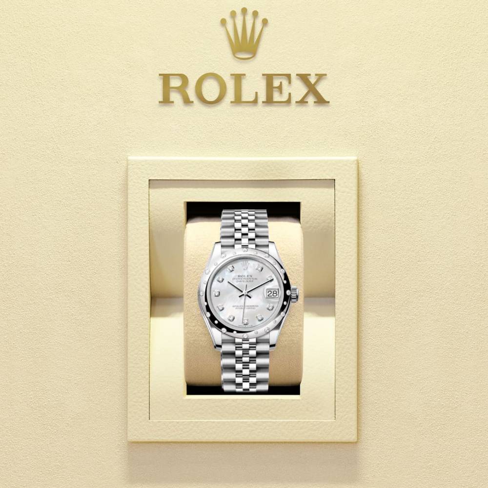 Rolex Datejust 31mm - Ref: 278344rbr-0006 - White Mother of Pearl Diamond Dial & Diamond Bezel, Stainless Steel Jubilee Bracelet Women's Watch