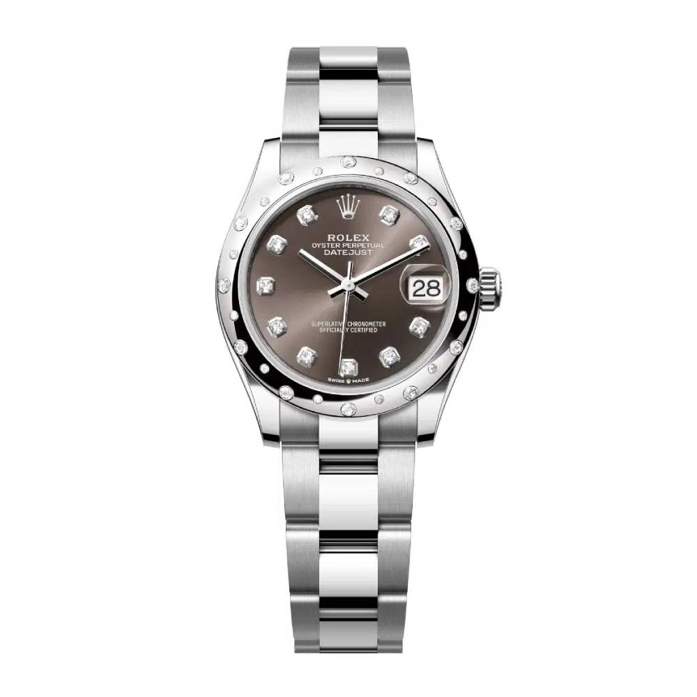 Rolex Datejust 31mm - Ref: 278344rbr-0007 - Dark Grey Diamond Dial & Diamond Bezel, Stainless Steel Oyster Bracelet Women's Watch